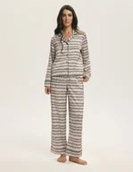 Piżamy damskie - Piżama damska długi rękaw LATTE Esotiq beżowy S - miniaturka - grafika 1