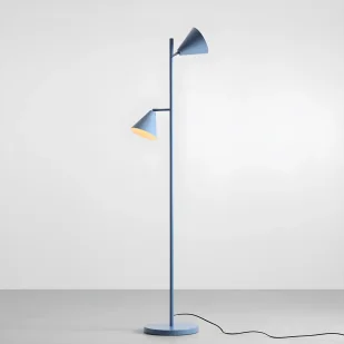 Lampa podłogowa Form w kolorze niebieskim z dwoma regulowanymi stożkowymi kloszami - Lampy stojące - miniaturka - grafika 1