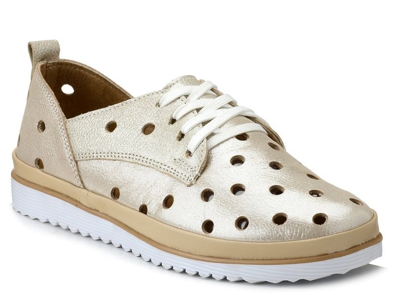 Buty damskie skórzane złote sznurowane ażurowe Loretta Vitale 564-36