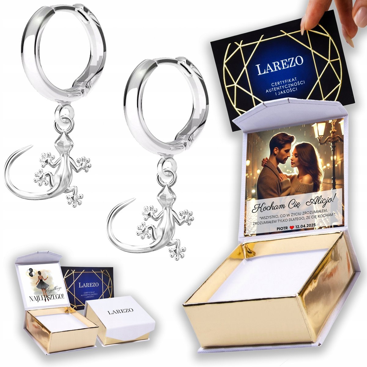 Kolczyki Srebrne 925 z Jaszczurkami Zwierzęta Gady Jaszczurki NADRUK