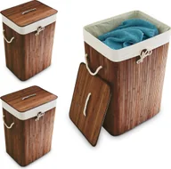 Kosze na bieliznę - relaxdays 3 x kosz na pranie bambusowy kwadratowy brązowy - miniaturka - grafika 1