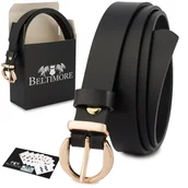 Paski - Skórzany pasek damski do spodni sukienki czarna skóra nat 1,8 cm Beltimore O23 czarny r.110-125 cm - miniaturka - grafika 1