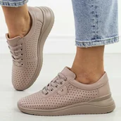 Półbuty damskie - Beżowe ażurowe skórzane półbuty damskie Vinceza 79532 - miniaturka - grafika 1