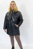 Apaszki i szaliki damskie - Długa Kurtka Zimowa Damska z Kapturem i Szalikiem Czarna 38 - miniaturka - grafika 1