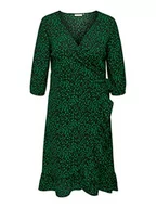 Sukienki - ONLY Carmakoma Damska sukienka CARLUXLEA 3/4 WRAP Calf Dress AOP, czarna/AOP:Jolly Green, 46, czarny/zielony: zielony, 46 - miniaturka - grafika 1