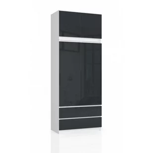 Szafa AKORD S90 z nadstawką Biała 90 cm - 2 drzwi, 2 szuflady, fronty kolor Grafit Połysk, 6 półek - 90x51x234 cm - Szafy Szafa AKORD S90 z nadstawką Biała 90 cm - 2 drzwi, 2 szuflady, fronty kolor Grafit Połysk, 6 półek - 90x51x234 cm - Szafy - miniaturka - grafika 1