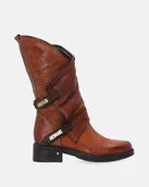 Botki damskie - Skórzane damskie botki ze srebrnymi klamrami i suwakiem - Venezia - miniaturka - grafika 1