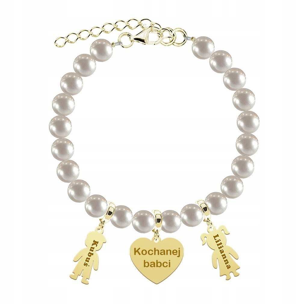 Bransoletka Złota Perły Imię Dziecka 925 Dzień Matki Prezent Grawer