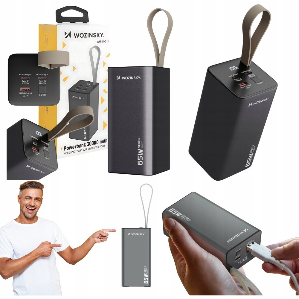 SZYBKI MOCNY POWERBANK POWER BANK 30000MAH DO TELEFONU LAPTOPA USB C USB A