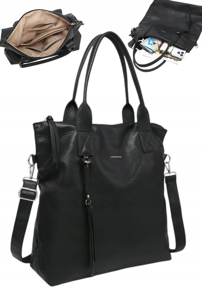 Torebka Torba Damska A4 Shopper LUIGISANTO Pasek V8007-3 Black