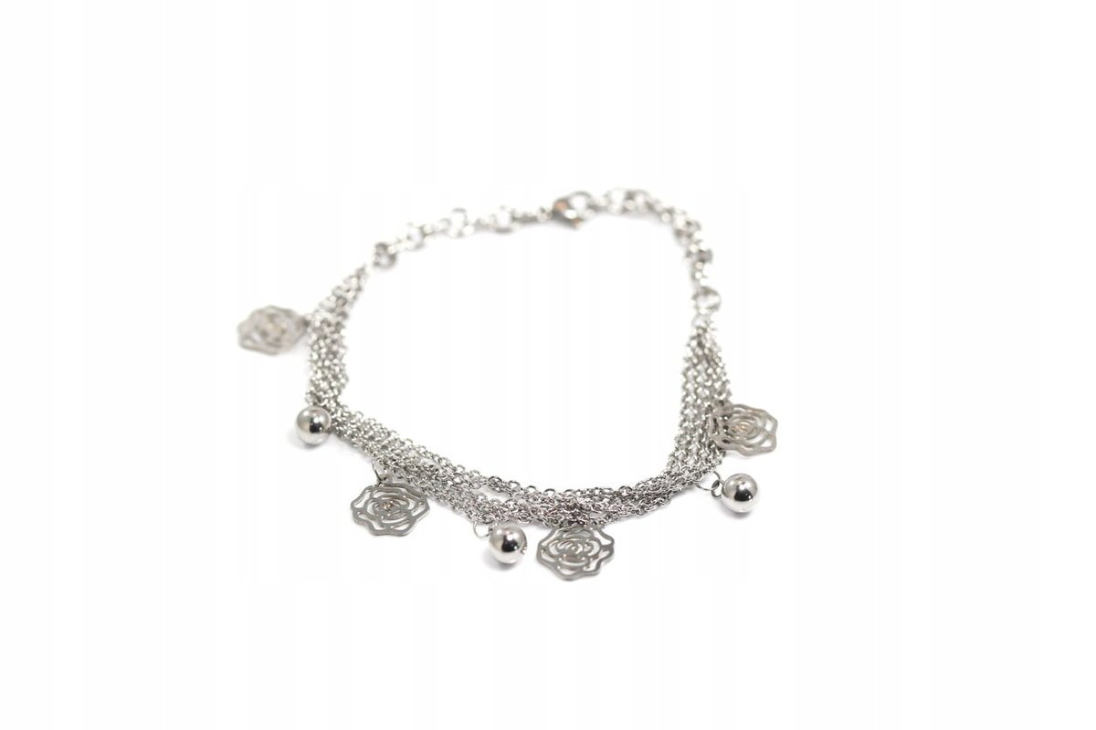 Bransoleta stalowa 316L z różami i kulkami