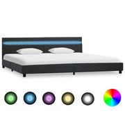 Łóżka - vidaXL Rama łóżka LED, szara, sztuczna skóra, 180x200 cm - miniaturka - grafika 1