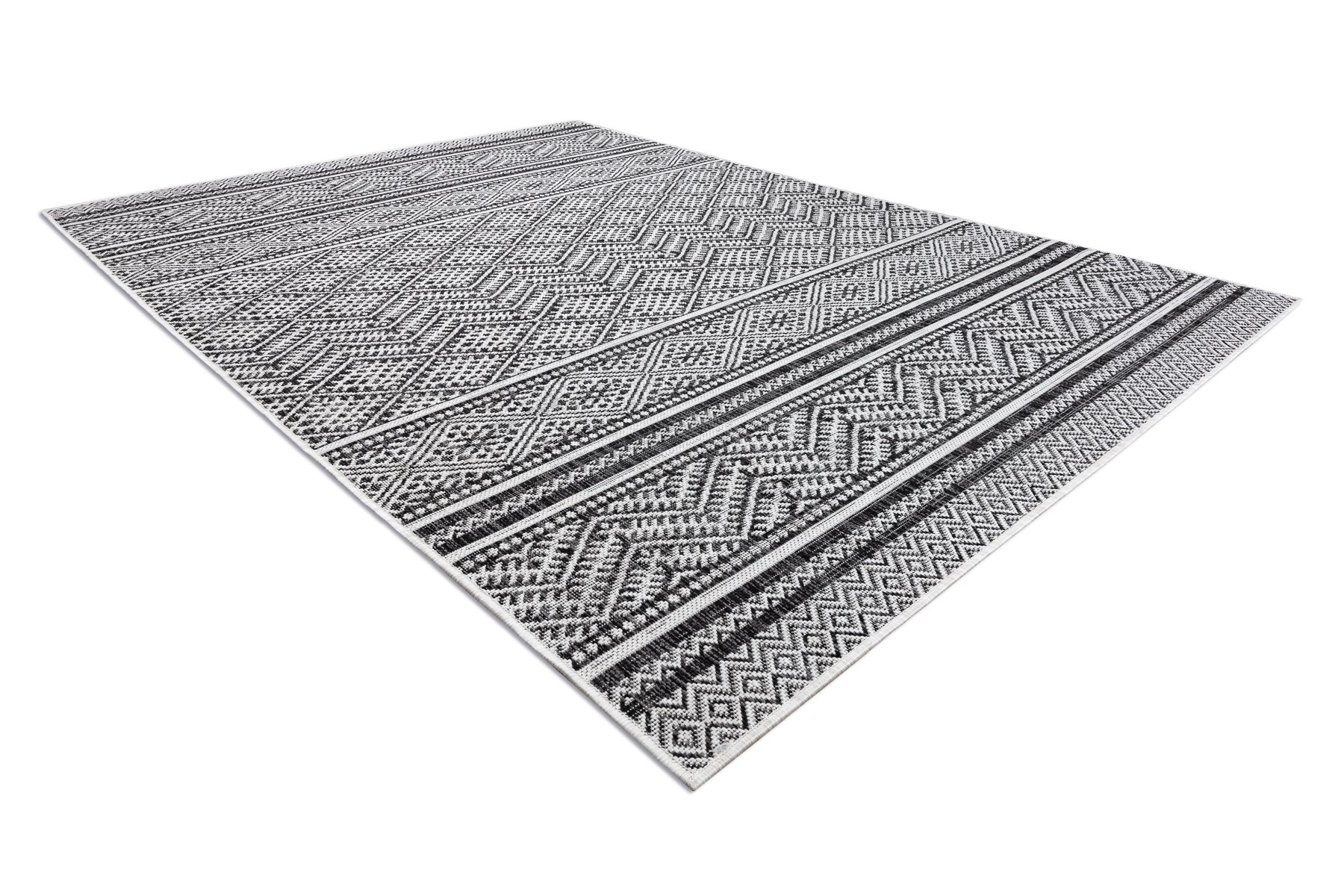 Dywan SZNURKOWY SIZAL SION Zygzag, Romby Boho 22168 płaskie tkanie / ecru czarny 160x220 cm
