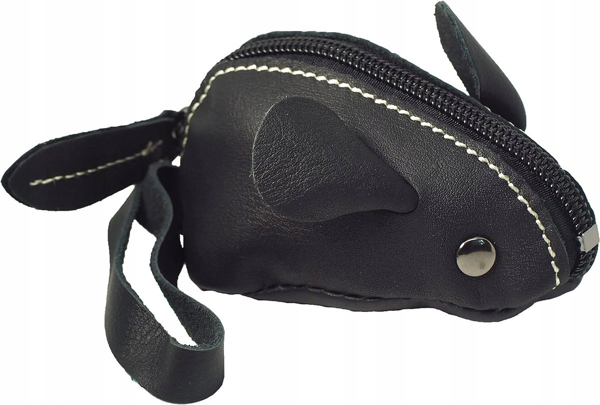 Portfel Skórzany Portmonetka Skórzana Vintage Czarna Monety Myszka