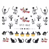 Ozdoby do paznokci - Naklejki Halloween Wodne Koty Dynia Kościotrupy - miniaturka - grafika 1