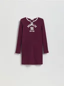 Sukienki i spódniczki dla dziewczynek - Reserved - Dzianinowa sukienka z nadrukiem - ciemnofioletowy - miniaturka - grafika 1