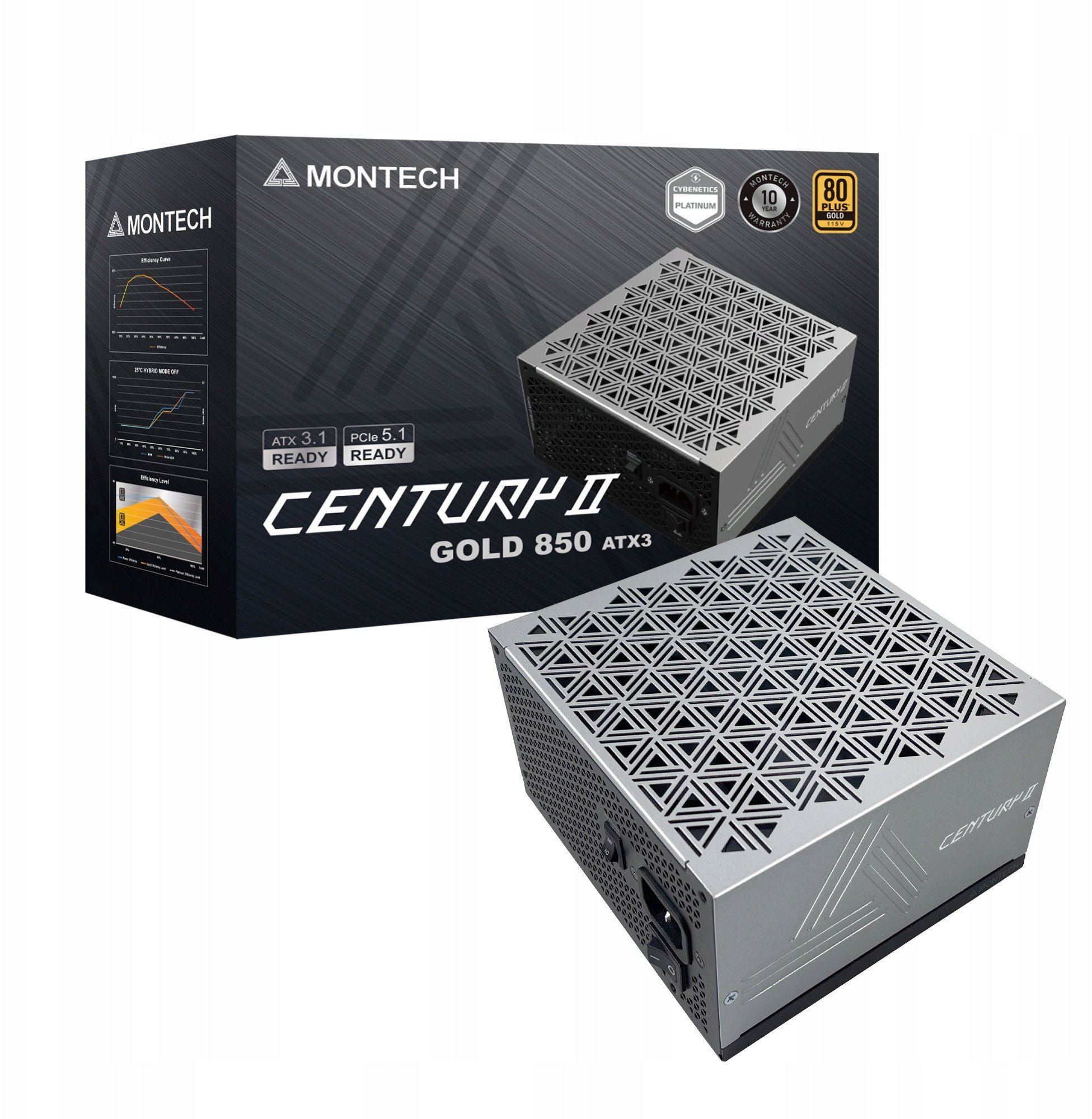 Montech Century II 80 PLUS Gold Netzteil, vollmodular, ATX 3.1, PCIe 5.1 - 850 Watt CENTURY II 850W