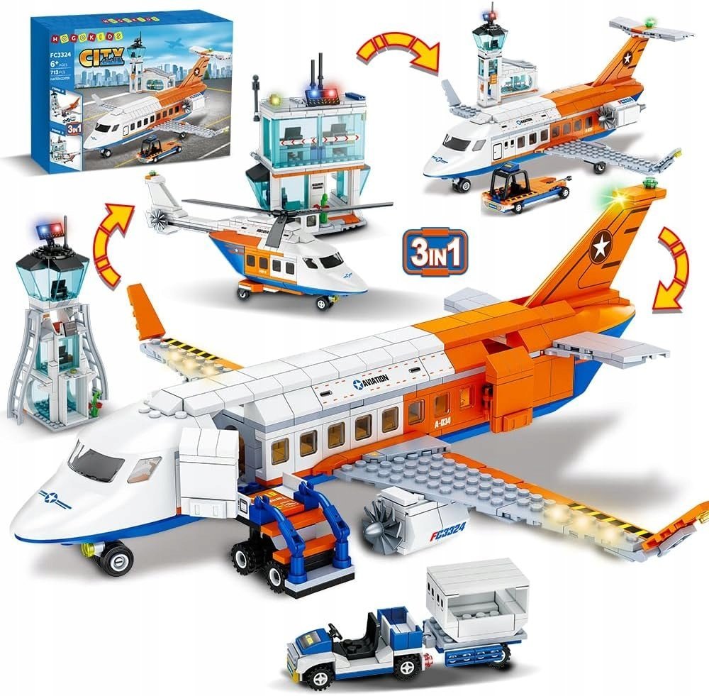 Klocki Konstrukcyjne Dla Chłopców 3 w 1 Samolot/Helikopter/Wieża Radarowa