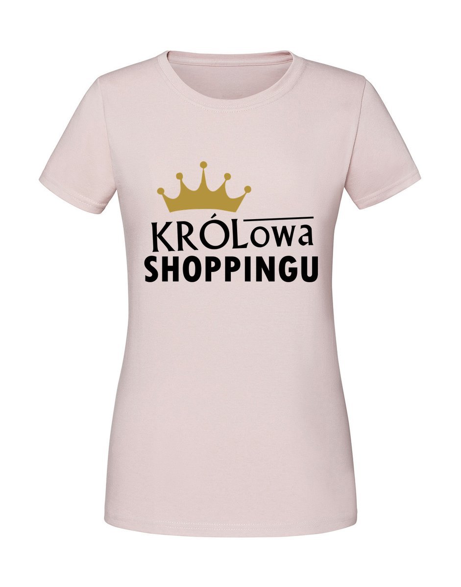 Damska koszulka z nadrukiem - Królowa shoppingu Pudrowy Róż XL