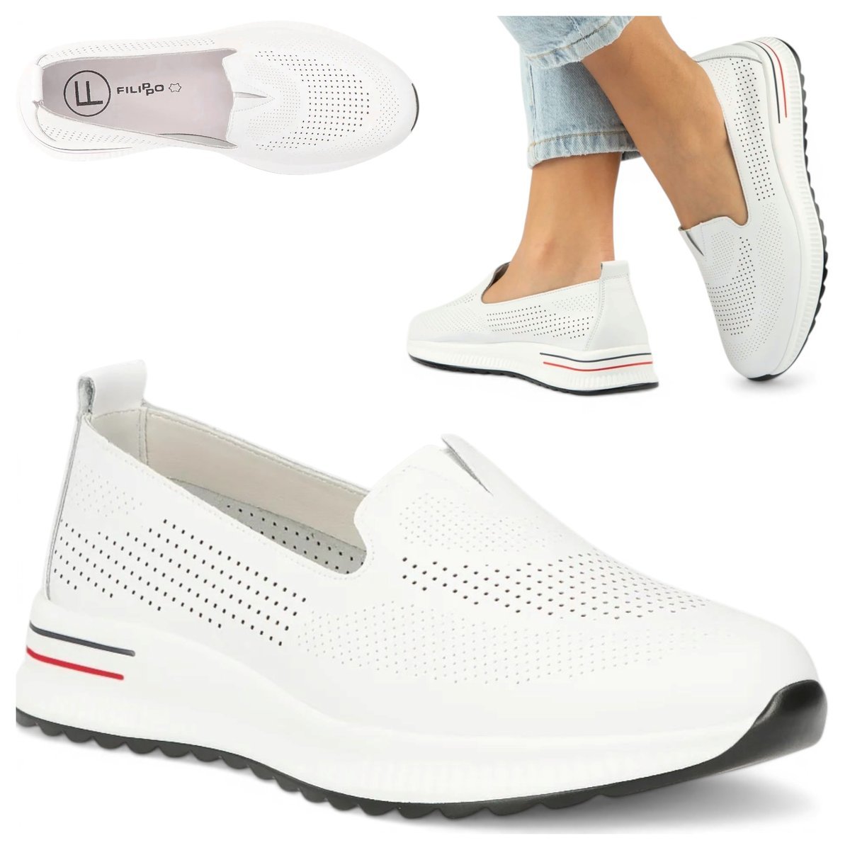 FILIPPO Oddychające Balerinki SKÓRA NATURALNA Letnie Obuwie Wsuwane 37