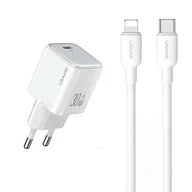 Ładowarki do telefonów - USAMS Ład. siec. 1xUSB-C PD30W PD3.0 Fast Charging US-CC186 + kabel USB-C/Lightning US-SJ610 biały/white YX Series YXXLOGTC04 - miniaturka - grafika 1