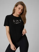 Koszulki i topy damskie - 4F T-shirt regular z nadrukiem damski - czarna XS - miniaturka - grafika 1