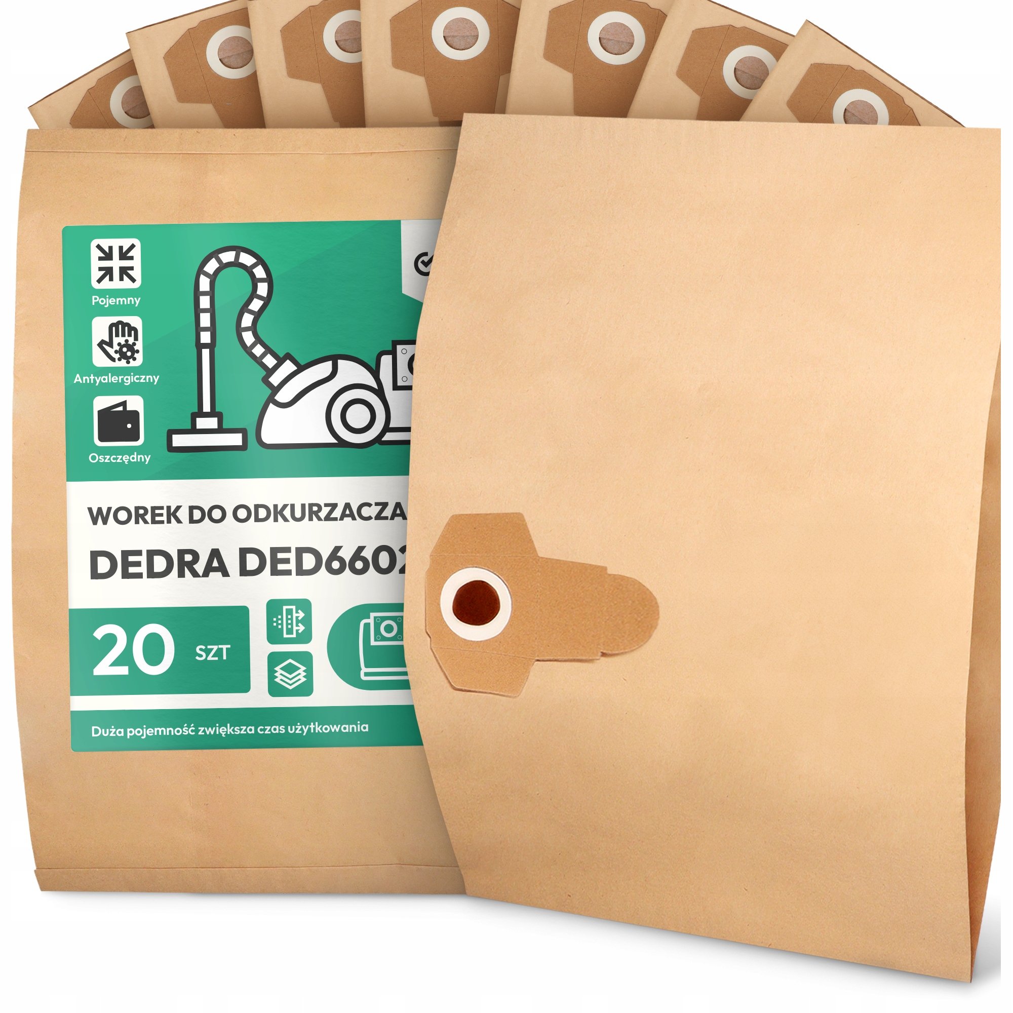 20x Worek do Odkurzacza Dedra DED6602 Papierowy 2-Warstwy Torba Worki 2A