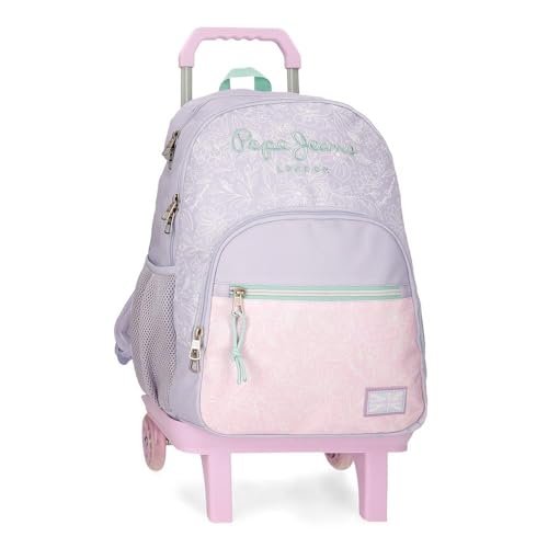 Pepe Jeans Renata Plecak z podwójną komorą z przenośnym wózkiem 15,6 cala Fioletowy 32x44x22 cm Poliester 25,81 l by Joumma Bags, Fioletowy, Talla única, Plecak z podwójną komorą z wózkiem