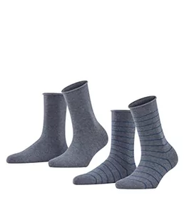 FALKE Kobiety Skarpety Happy Stripe 2-Pack W SO Bawełna z wzorem 2 Pak, Szary (Light Grey Melange 3390), 35-38 - Skarpetki damskie - miniaturka - grafika 1