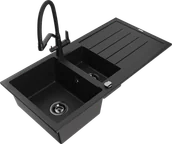 Zlewozmywaki z baterią - Mexen Andres zlewozmywak granitowy 1,5-komorowy z ociekaczem i baterią kuchenną Duo, czarny - 6515-77-671701-70-B - miniaturka - grafika 1