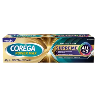 Corega Power Max Supreme All-In 1, krem mocujący do protez zębowych, neutralny, 40 g - Higiena protez i aparatów ortodontycznych - miniaturka - grafika 1