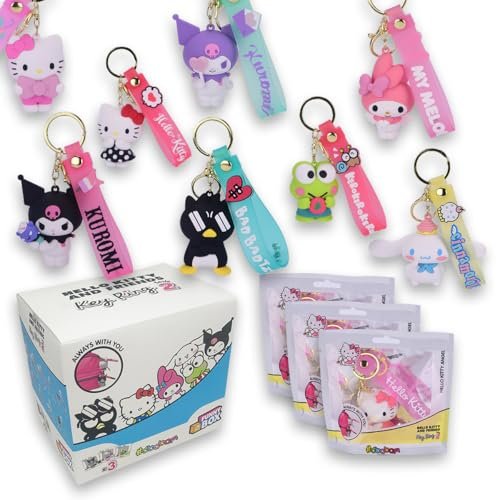 #sbabam Śmieszne pudełko na klucze Hello Kitty z serii 2, brelok Hello Kitty, 3 różne postacie - gadżety dla dzieci znajdź Kuromi, Cinnamoroll, My Melody i inne, zawieszki do torebek, plecaków, kluczy