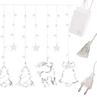 Oświetlenie świąteczne - Lampki Led Kurtyna z choinką reniferem zimny biały - miniaturka - grafika 1