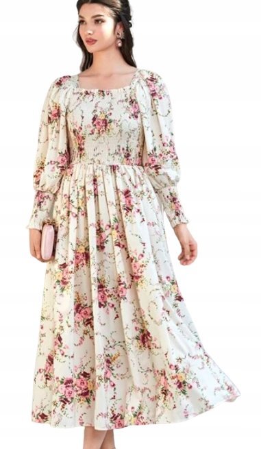 SHEIN SUKIENKA KREMOWA W KWIATY PROSTA 38 ŁAO