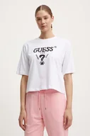 Koszulki sportowe damskie - Guess t-shirt bawełniany AURLIE damski kolor biały V4YI06 I3Z14 - miniaturka - grafika 1