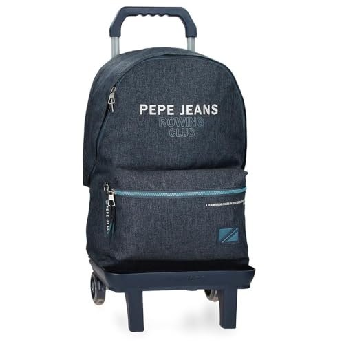 Pepe Jeans Edmon Plecak szkolny z wózkiem Niebieski 31x44x17,5 cm Poliester 23,87L by Joumma Bags, niebieski, plecak szkolny na kółkach