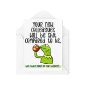 Kartki okolicznościowe i zaproszenia - Tongue in Peach Śmieszne kartki zostawiające | dla kolegi nowa karta pracy | Twoi nowi koledzy zostaną porównani z nami prezent biuro banter pożegnanie banter CBH920 - miniaturka - grafika 1