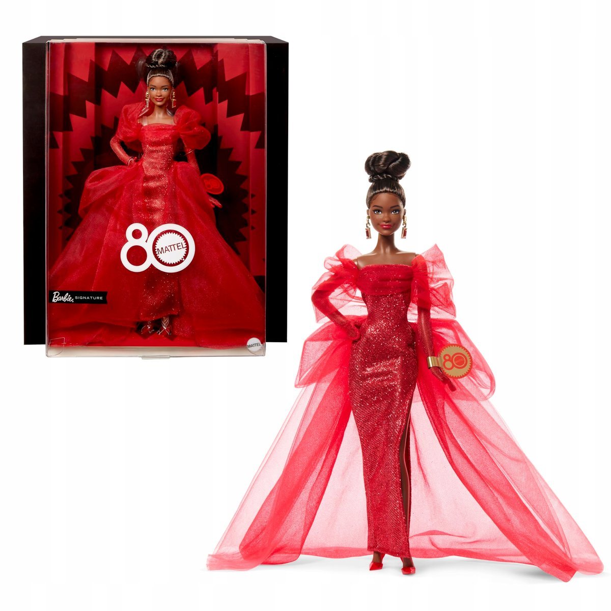 Barbie Signature Doll, Mattel 80th Anniversary Collectible w brokatowej suk