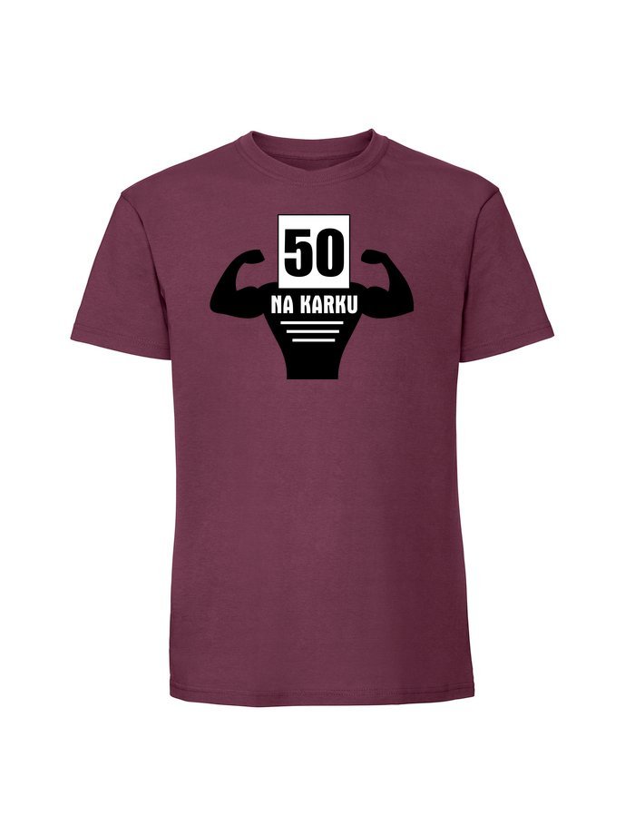 Męska koszulka z nadrukiem - 50 na karku Burgundowy 3XL