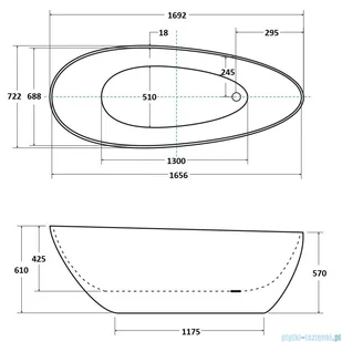 Besco Goya 170x72cm wanna wolnostojąca konglomeratowa MATOWA + syfon klik-klak chrom #WMMB-170G | - Wanny z hydromasażem - miniaturka - grafika 2