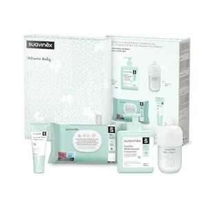 Suavinex Kosmetyczka dla noworodków z kremem wymiany 75 ml, nawilżający balsam do ciała 500 ml, perfumy Baby Cologne 100 ml i chusteczkami 72 sztuki - Balsamy i oliwki dla dzieci - miniaturka - grafika 1