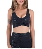 Koszulki i topy damskie - Hurley Top sportowy damski - Tigris dekolt w serek, czarny, wielokolorowy - miniaturka - grafika 1