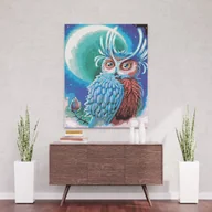 Dekoratorstwo - Sowa w blasku księżyca - Diamentowa mozaika, haft diamentowy 50 x 40 cm - miniaturka - grafika 1