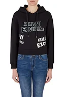 Bluzy damskie - Armani Exchange Damska bluza z kapturem, Big Front Logo Hooded Sustainable, czarna, Large, czarny, L - miniaturka - grafika 1