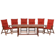 Meble ogrodowe - Shumee Zestaw ogrodowy drewniany stół i 6 krzeseł z czerwonymi poduszkami TOSCANA 262694 - miniaturka - grafika 1