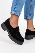 Mokasyny damskie - Czarne mokasyny skórzane damskie na platformie ze złotą ozdobą PRODUKT POLSKI Casu 20144-NO-41 - miniaturka - grafika 1