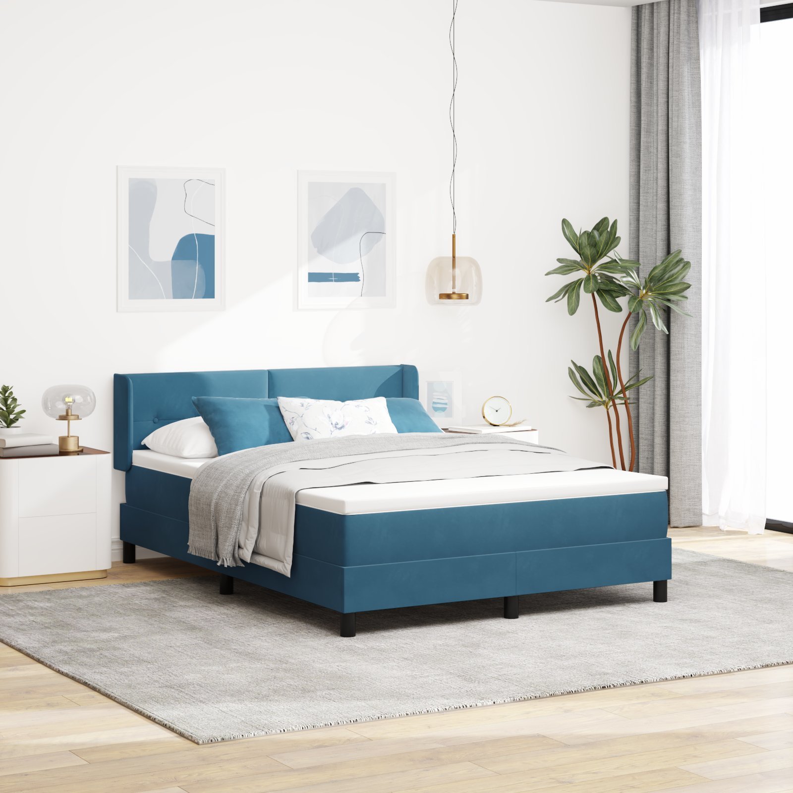 Łóżko Box Spring z Materacem vidaXL Ciemnoniebieskie 140x190 cm Aksamit