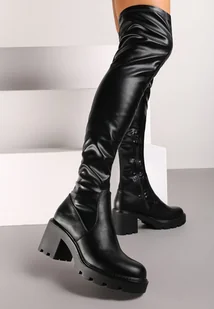 Czarne Kozaki na Słupku o Dopasowanej Cholewce za Kolano Sartinia - Kozaki damskie - miniaturka - grafika 1