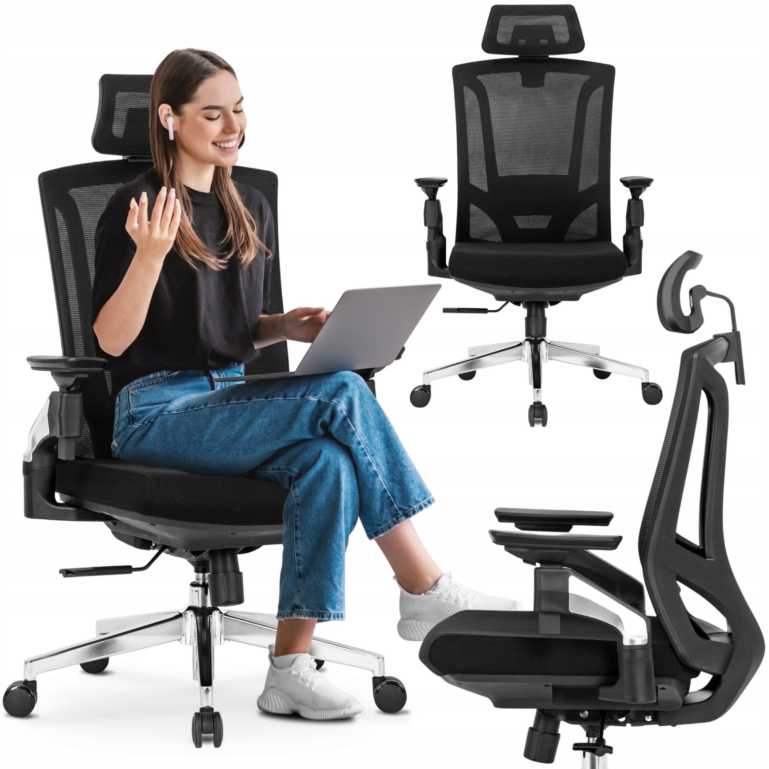 Krzesło Obrotowe Biurowe Fotel Ergonomiczny Biurowy Obrotowy Czarny WILLY