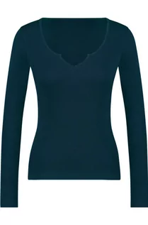 Koszulki i topy damskie - Hunkemöller Top V-neck long sleeves Niebieski - grafika 1
